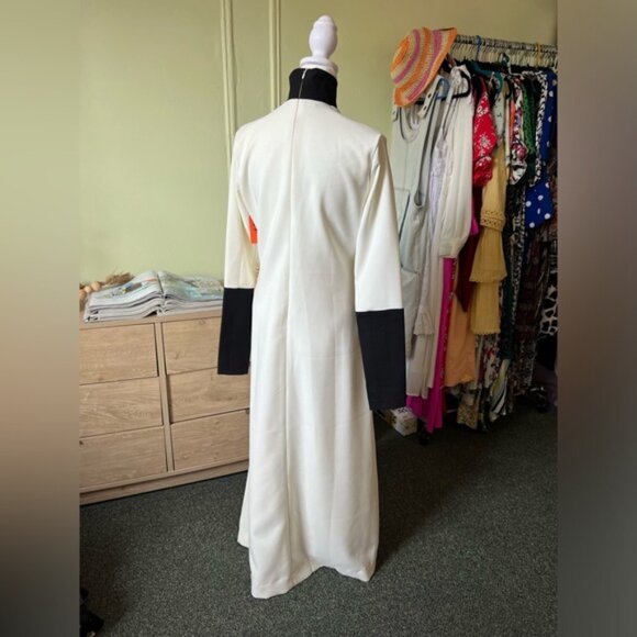 Black & White Color-block Structured Turtleneck Long-Sleeve A-line Gown Dress S - Picture 7 of 16